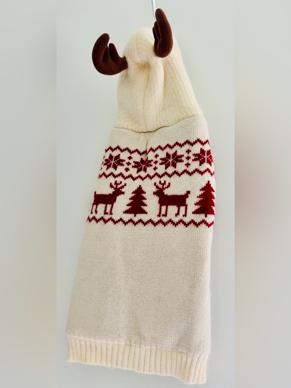 Small Dog Cute Red & Cream Acrylic Sweater Red Reindeer Fair Isle